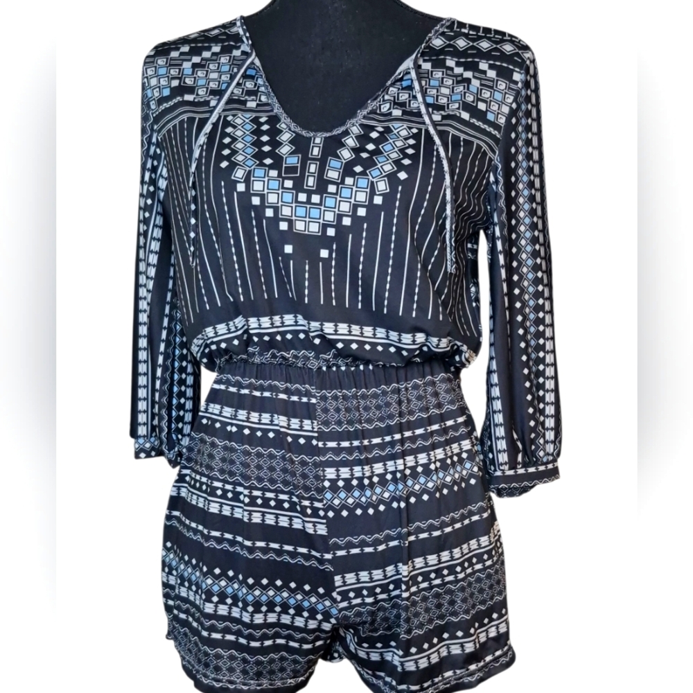 Eunice Lai Black & White Geometric Print Romper Large